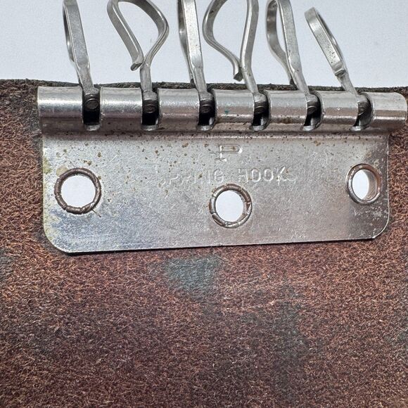 Vintage Brown Cowhide Leather Tri-Fold 6 Key Holder Wallet Spring Steel Hooks - Picture 11 of 13